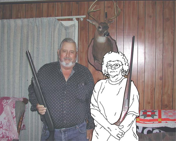 She is invisible with a gun.